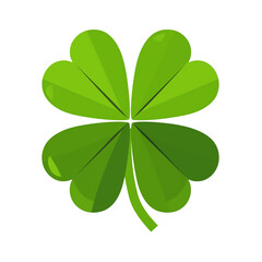 A green four-leaf clover illustration on a white background representing luck and St Patrick's Day celebration