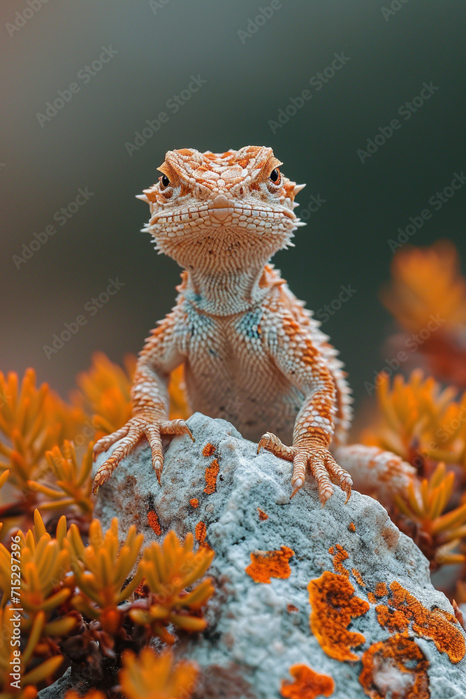 Poster A depiction of a small lizard, with freckles that help it blend into its environment.
