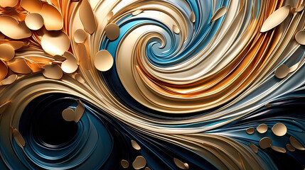 Metallic foiling abstract background, a combination of swirls, curves, and reflective surfaces, a visually dynamic and opulent visual display Ai Generative

