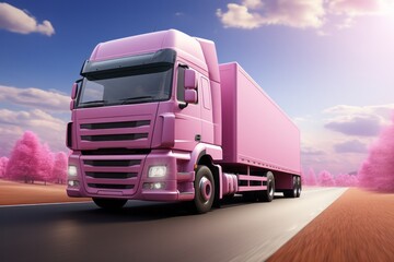  Truck on a Highway, on an isolated Magenta Pink background, Generative AI