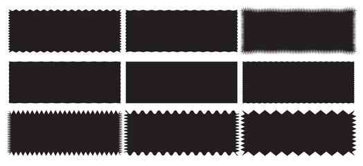 Wavy Edge Rectangle Shapes Icon Set. Zigzag edge rectangle frame icon.