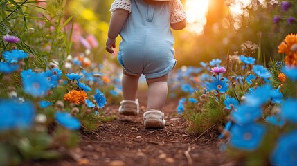 newborn experiencing the outdoors, perhaps a gentle stroll in a park or garden - obrazy, fototapety, plakaty