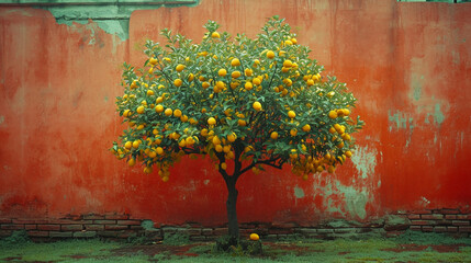 A portrayal of a lemon tree in an urban environment, bringing a touch of nature to the city.