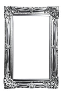Vertical silver frame on a transparent background 