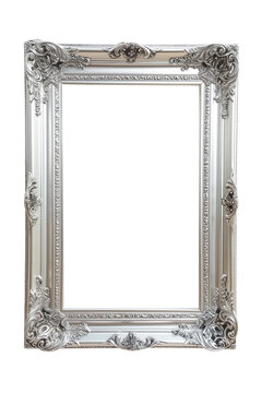 Vertical silver frame on a transparent background 