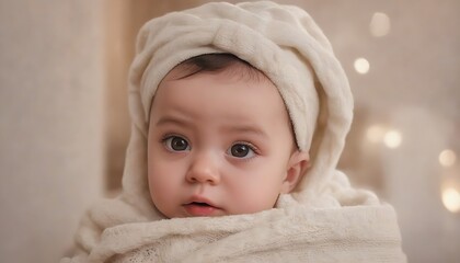 Baby in a towel after bath
