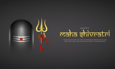 Maha Shivratri Banner Design. Indian Festival Maha Shivratri Celebration of Lord Shiva with Shivling and Trishul in Dark Black Background Vector Illustration
