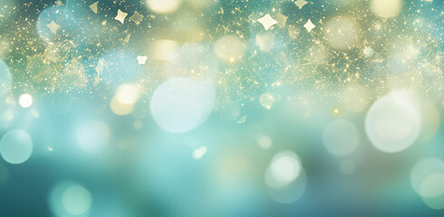 abstract green background with stars and sparkles, in the style of light white and sky-blue