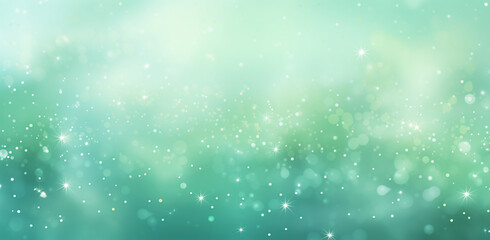 abstract green background with stars and sparkles, in the style of light white and sky-blue