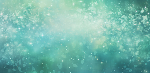 Fototapeta na wymiar abstract green background with stars and sparkles, in the style of light white and sky-blue