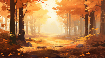a serene depiction of an autumn forest creating a peaceful and reflective atmosphere