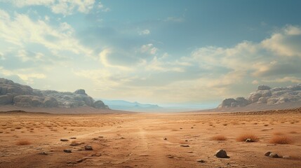 the stark beauty of a desolate desert landscape stretching into the distance.