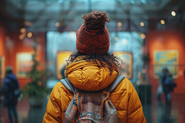 Obraz premium An image of a person in a museum, finding connection and meaning in art.