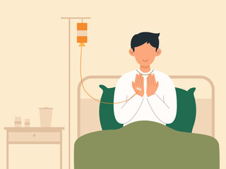 Muslim man prays when sick for healing illustration vector design