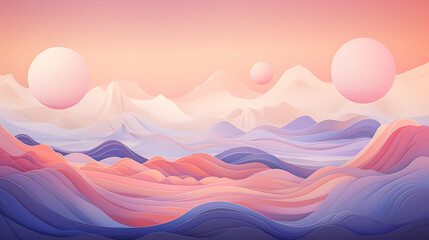 Abstract pastel mountains and hills adorned with geometric circles, a surreal and harmonious background that conveys a sense of calm and fantasy Ai Generative