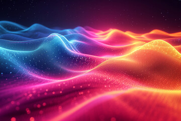 Obraz premium An artistic rendering of a neon wave, with a spectrum of colors flowing in a 3D space.