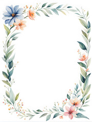 Fototapeta na wymiar floral-and-leafy-frame-in-minimalist-watercolor-style-floating-with-no-background-accented-by