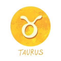 Hand drawn taurus zodiac sign in golden round frame Astrology doodle clipart Element for design