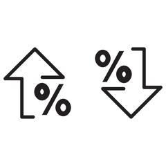 Percentage growth and decline icons set. Percent arrow up and down flat and line style symbols collection - stock vector