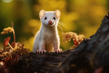 White wild weasel in forest