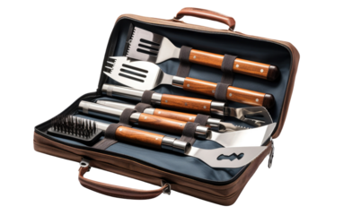 The Efficiency and Performance of Diverse and Well Crafted Tool Sets including Spatula, Fork and Tongs on a White or Clear Surface PNG Transparent Background.