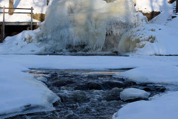 beautiful frozen locks in winter on a sunny day