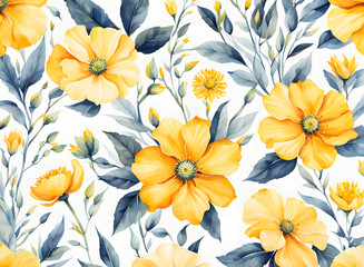 Fototapeta na wymiar watercolor-minimalist-yellow-floral-pattern-on-a-white-background-sharp-focus-intricate-details-high
