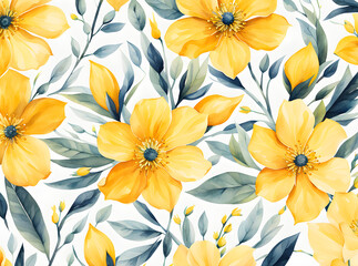 Obraz premium watercolor-minimalist-yellow-floral-pattern-on-a-white-background-sharp-focus-intricate-details-high