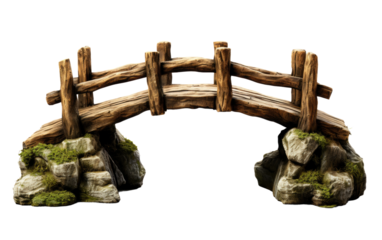 Scenic Journey Across a Well Constructed Wooden Bridge Over a River on a White or Clear Surface PNG Transparent Background.