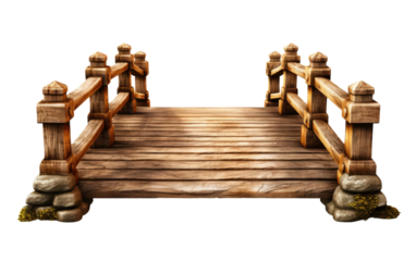 Variety and Application of Wooden Footbridges in Different Landscapes on a White or Clear Surface PNG Transparent Background.
