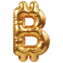 Gold helium balloon in form of bitcoin crypto currency sign. 3D realistic decoration, design element related for all events and party, banking or finance advertising
