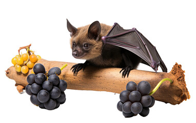 A Bat Feasting on Sweet Grapes Under the Canopy of Dusk on a White or Clear Surface PNG Transparent...
