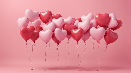 3D rendering of love balloons and pink gifts with a podium in the middle, a pink background for Valentine's Day. 3D model
