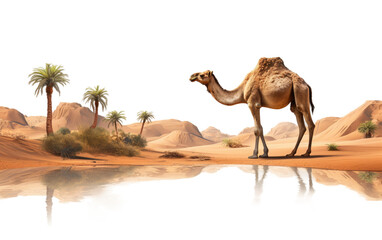 Camel, a Lone Wanderer, Finding Sustenance in the Vast Desert Expanse on a White or Clear Surface PNG Transparent Background.