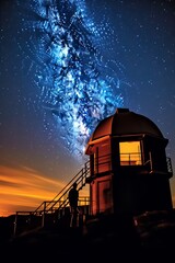 Fototapeta premium Astronomer observing the night sky with a telescope in an observatory, Generative AI