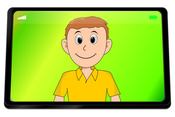 Young man using video chat on Tablet computer - 3D illustration - 715310170