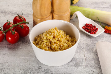 Boiled bulgur wheat in the bowl