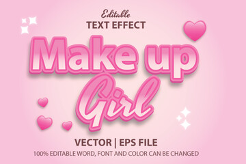 3d vector editable text effect make up girl, typography of female beauty with pink decoration and beautiful and soft colors perfect for logos, headlines or banners for skincare and female beauty.