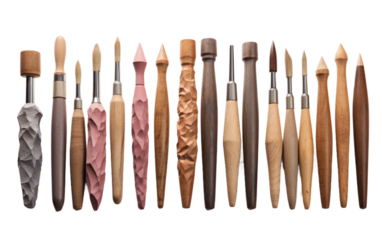 Different Shapes and Textures Using Clay Sculpting Instruments on a White or Clear Surface PNG Transparent Background.