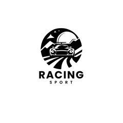 Car f1 racing logo design in monochrome sport style black and white. Generataive AI.