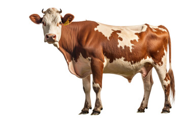 Fototapeta premium Beauty of a Contented Cow Grazing in the Verdant Pasture on a White or Clear Surface PNG Transparent Background.