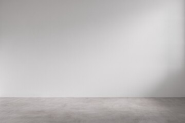 Empty minimalist interior space background with natural light on white wall and polished concrete...
