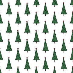 Obraz premium Seamless pattern with geometric minimal scandinavian Christmas tree doodle for decorative print, wrapping paper, greeting cards and fabric