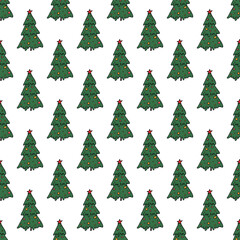 Fototapeta premium Seamless pattern with geometric minimal scandinavian Christmas tree doodle for decorative print, wrapping paper, greeting cards and fabric