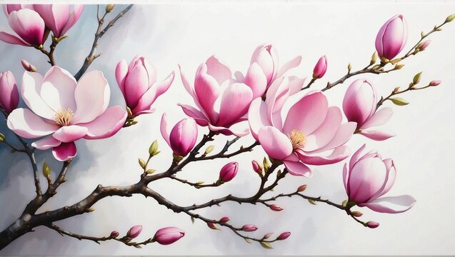 Illustration, postcard, banner: branches of blooming magnolia.	
