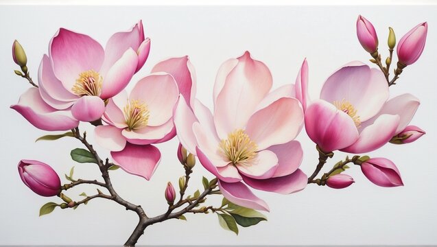 Illustration, postcard, banner: branches of blooming magnolia.	
