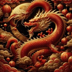 Obraz premium Chinese New Year Splendor: Grand Celebration of the Dragon Zodiac
