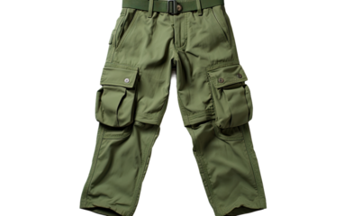 Stylish Kids Pants Featuring Multiple Pockets for Little Essentials on a White or Clear Surface PNG Transparent Background.