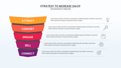 How to Increase Sales Infographic With 5 Steps and Editable Text for Business Plans, Marketings, and Presentations. - obrazy, fototapety, plakaty