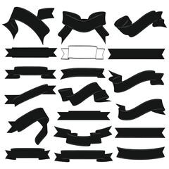 Banner ribbon set silhouette vector black shape